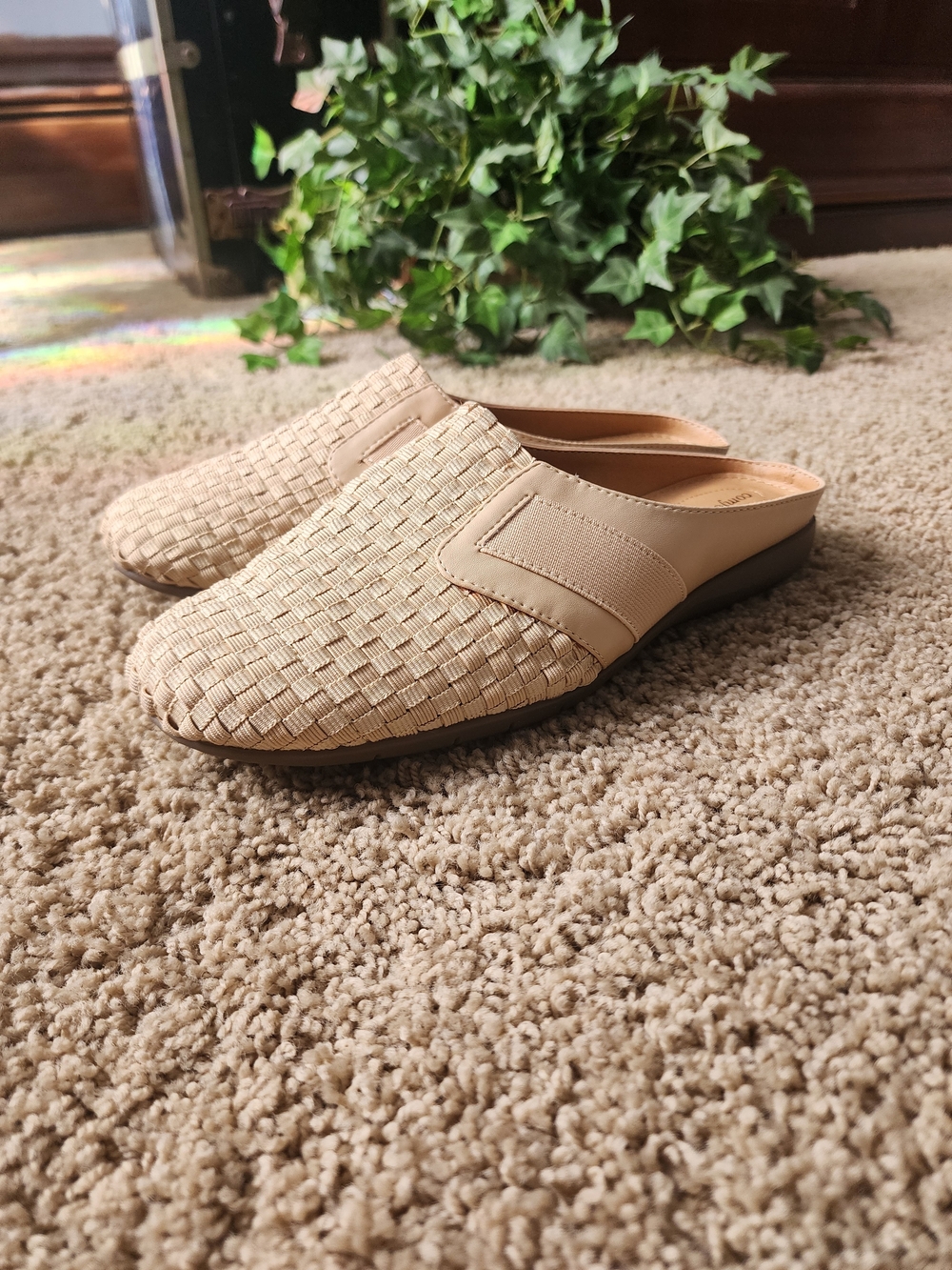 comfortview Beige Woven Slip-On Mules
